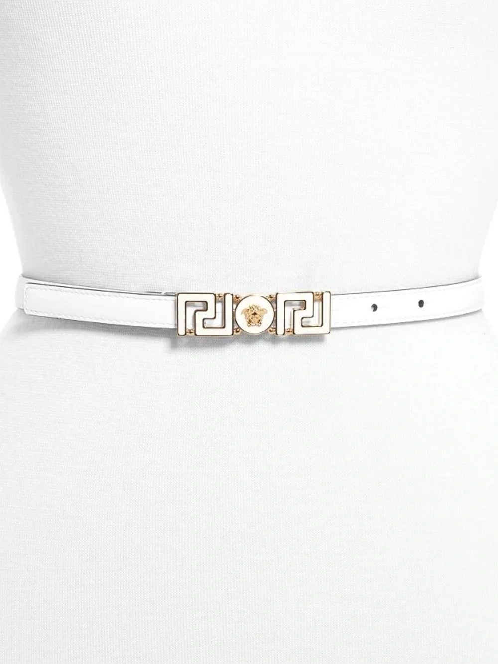 Versace Greca Goddess White Leather Belt with Gold Medusa Medallion Buckle